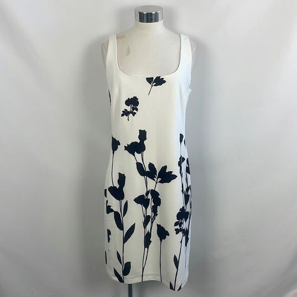 NWT Karl Lagerfeld Cream Black Floral Sheath Dress - Picture 1 of 7